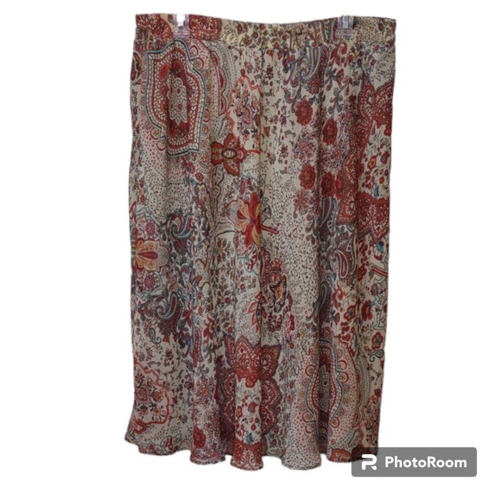Dressbarn Woman Elastic Waist Pull-On Lined Rust Paisley Floral A-Line Skirt